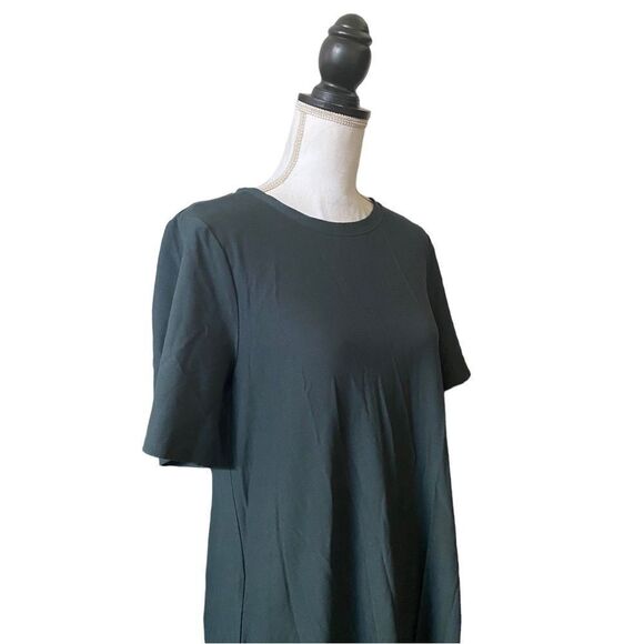 Eileen Fisher Crinkle Crepe Round Neck Short Sleeve Dress Dark Gray Size Medium - Picture 3 of 6